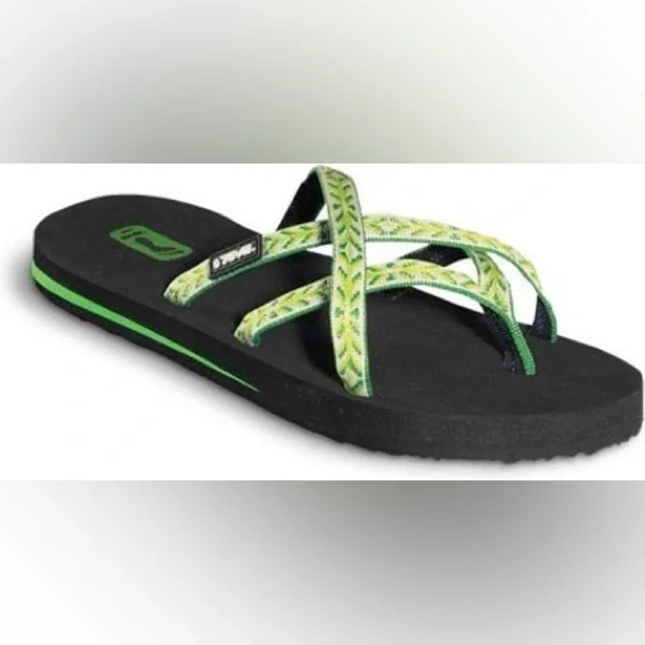 Teva Mush Olowahu Strappy Flip Flops in Tyena Lime Green Size 7 women NWOT - Picture 2 of 11